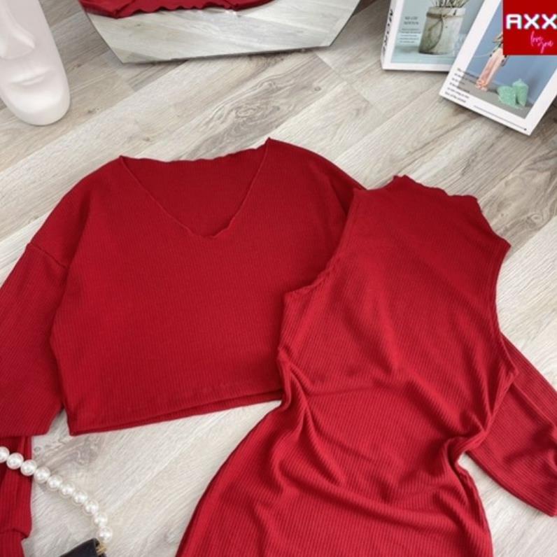 Váy Len Đỏ NaDO,  Đầm Len Cổ Lọ Ôm  Cao Cổ Mặc Tết Noel Mùa Thu Đông Kèm Áo Khoác Len Nữ Mềm Màu Đỏ Dài Tay | BigBuy360 - bigbuy360.vn