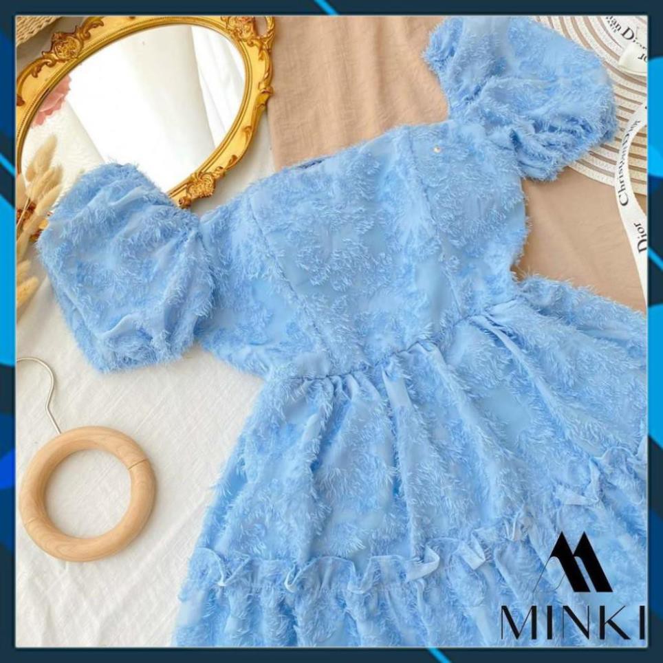 [ HOT DEAL ]  Váy Cổ Vuông Hở Lưng -  100% Lụa Lông Vũ Cao Cấp - 2 màu Xanh - Trắng - Đầm Xòe Tôn Dáng Dáng Yêu [][] | BigBuy360 - bigbuy360.vn