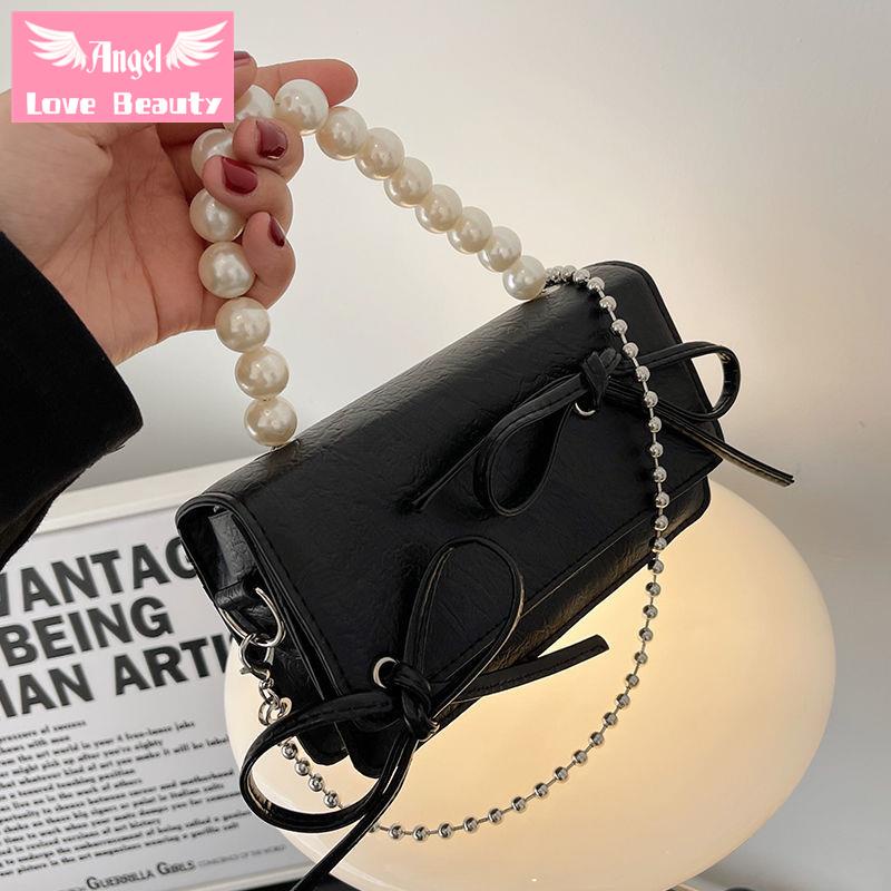 Thiên Thần~Hàng Có Sẵn] Túi Xách Đeo Vai Cỡ Nhỏ Phối Dây Xích Ngọc Trai Phong Cách Hàn Quốc 2022 Chất Lượng Cao Thiết Kế Thời Trang Cho Nữ