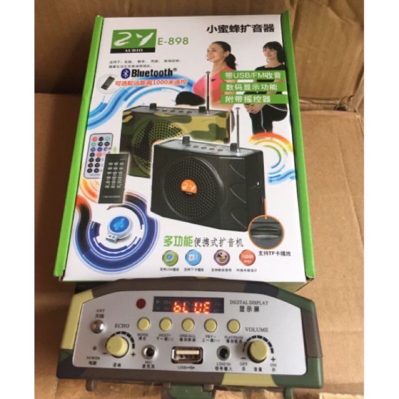 MÁY TRỢ GIẢNG + Máy bẫy chim E898 điều khiển từ xa có 1 micro có dây hỗ trợ Bluetotoh, USB, Thẻ Nhớ TF, Điều Khiển Xa.