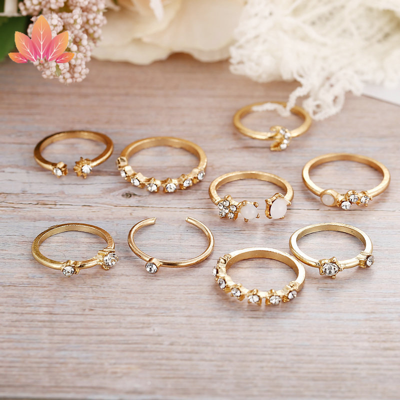 Set 9 Nhẫn Retro Jp5 Nhiều Kiểu Dáng Chất Liệu Hợp Kim