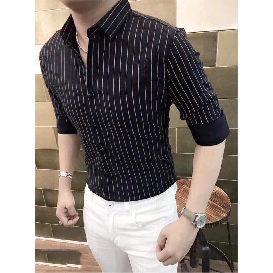 Áo sơ mi nam dài tay kẻ sọc - Ao so mi nam kẻ sọc dáng ôm Body Hàn Quốc, trẻ trung, năng động