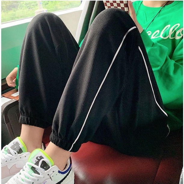 Quần Nữ sọc thể thao dáng jogger phom rộng bo gấu chất Nỉ Tổ Ong dày dặn siêu hot QN778