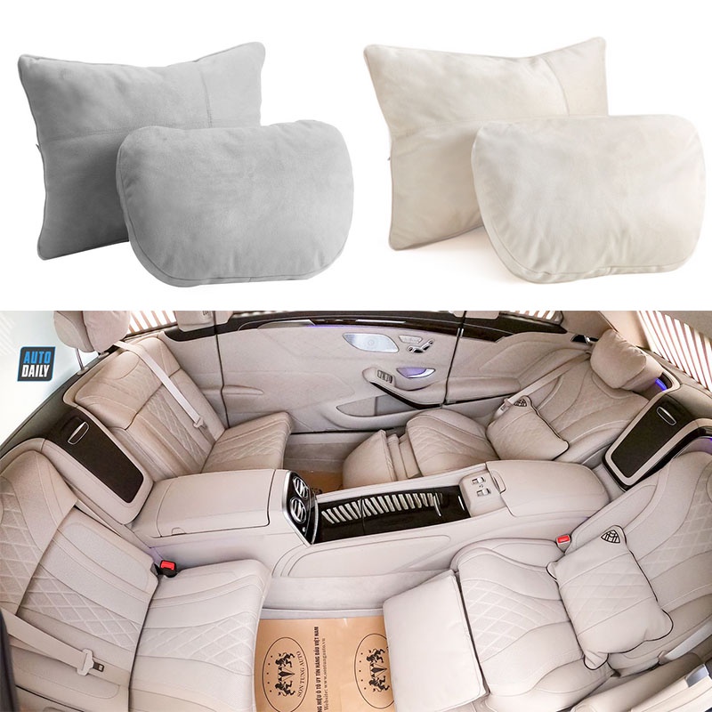 Gối Tựa Đầu Ô Tô Và Tựa Lưng Ô Tô Vải Da Lộn - Gối Ôm  Maybach - Siêu Sang - Siêu Mềm - Chống Đau Mỏi Vai Gáy - Mã T06