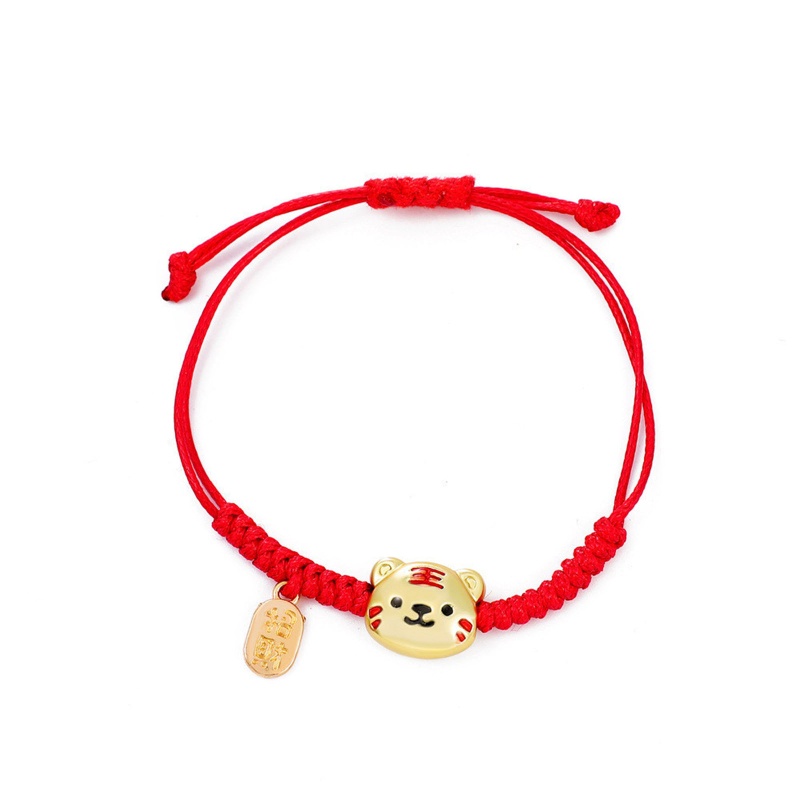 Vòng Tay Dây Đỏ May Mắn Mặt Hình Đầu Hổ Hoạt Hình Phong Cách Trung Hoa