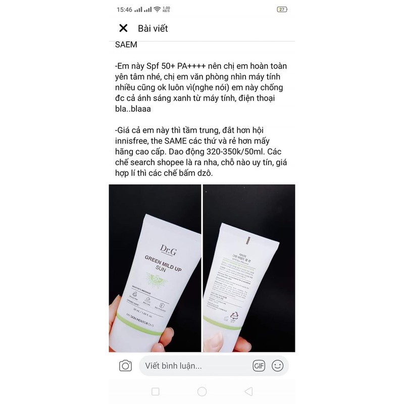 Kem chống nắng DR.G Green Mild Up Sun+ 35ml Dr.G Brightening Up Sun+ 50ml 20ml 10ml