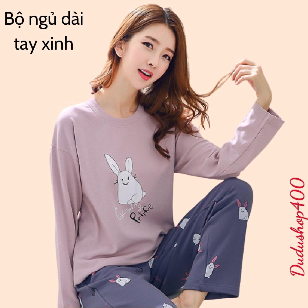 Đồ bộ nữ dài tay hoạ tiết dễ thương, Đồ ngủ nữ cotton thun dài tay