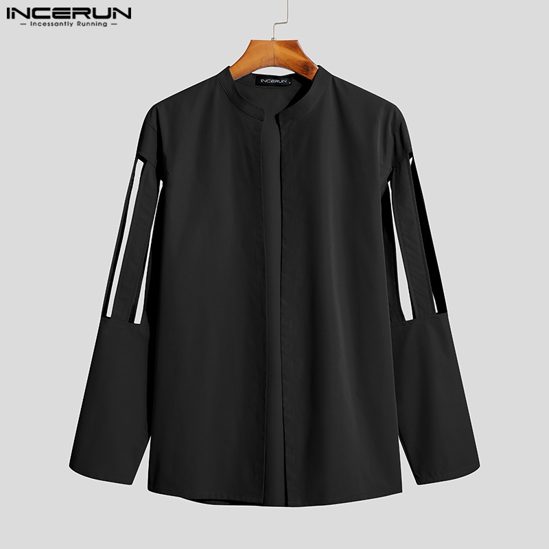 Áo sơ mi INCERUN tay dài khoét lỗ thanh lịch hiện đại cho nam