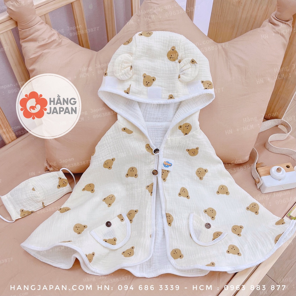 Áo choàng đa năng Bebezoo tặng tấm chắn gió ngăn giọt và khẩu trang 2 lớp cho bé từ sơ sinh đến 5 tuổi