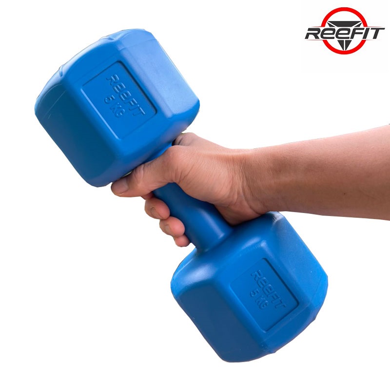 Bộ 2 tạ tay nhựa bát giác Reefit 5kg màu xanh có ruột (gồm 2 tạ 5kg, tổng 10kg)