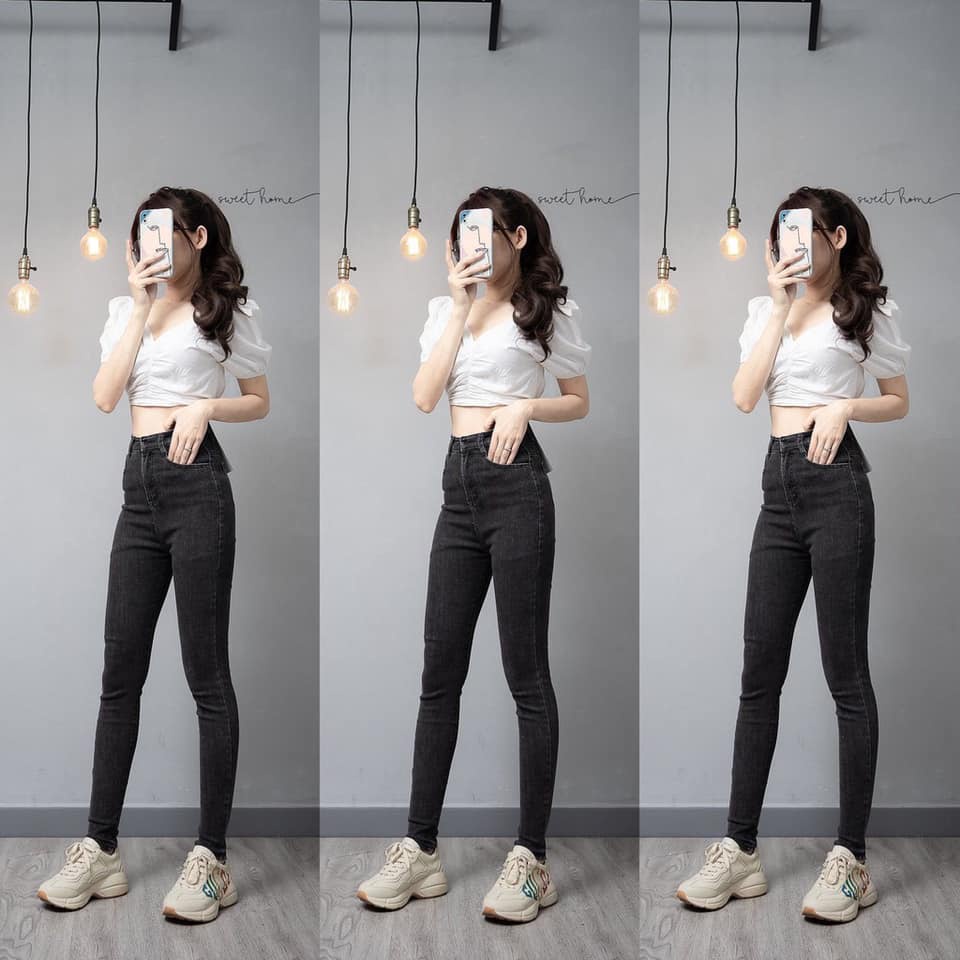 (Quà tặng 1 khẩu trang) Quần jean nữ lưng cao  co giãn có túi, quần bò cạp cao skinny jeans bigsize trơn dài basic