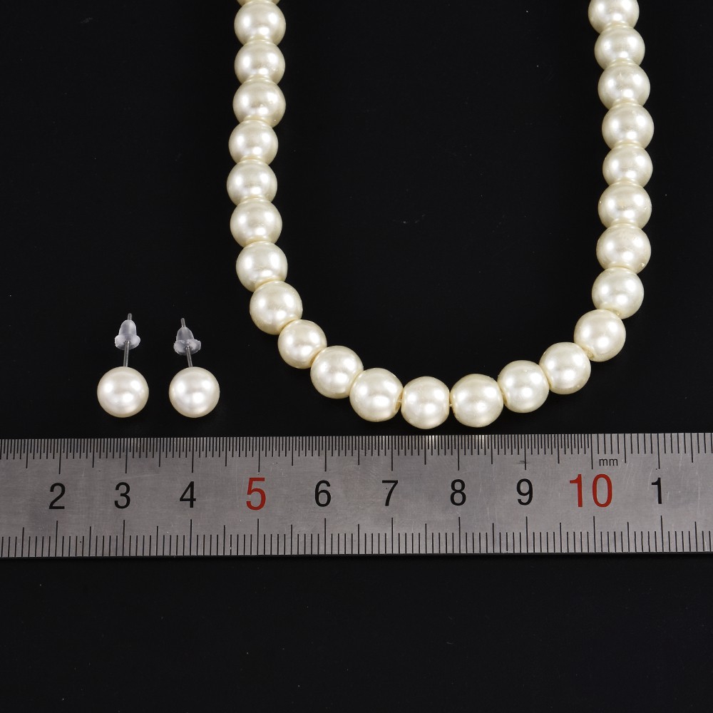 Bộ dây chuyền kèm khuyên tai ngọc trai trắng nhân tạo 8mm