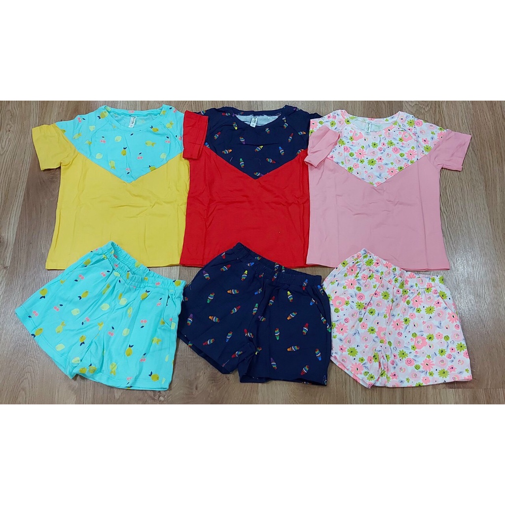 Bộ bé gái cộc tay vải xuất dư 100% cotton sz 8- 48kg