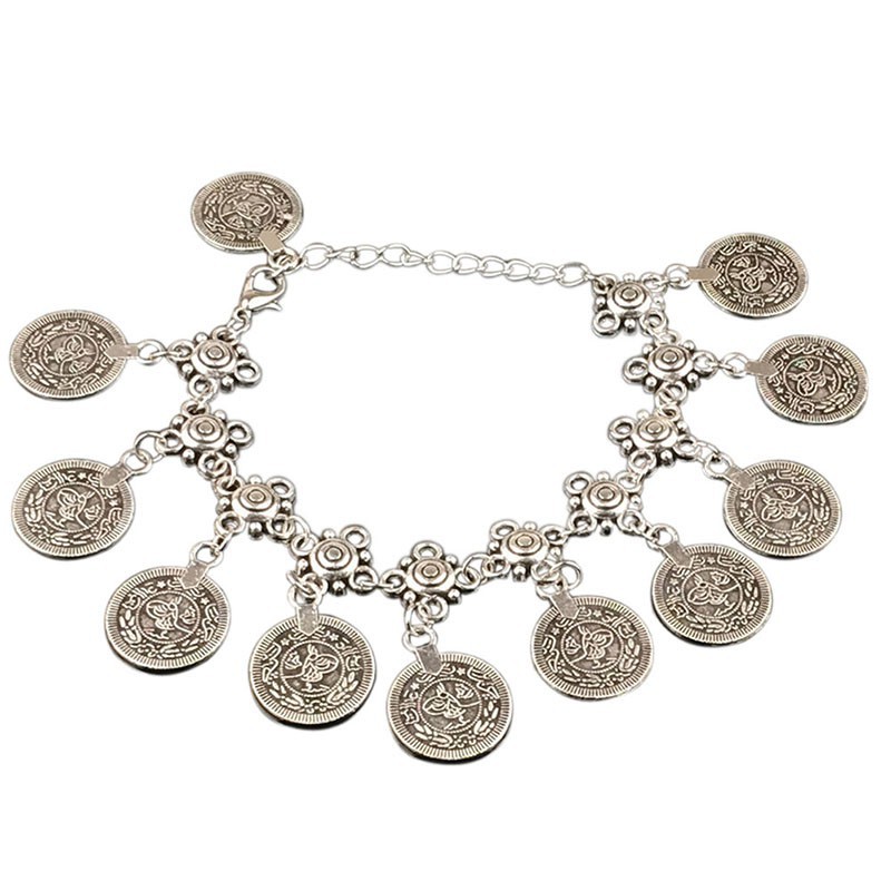 Lắc chân đồng xu mạ bạc tua rua phong cách Bohemian cho nữ