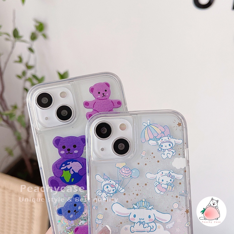 Ốp Điện Thoại Bằng Acrylic Cứng Hình Gấu / Cún / Cười Phối Kim Tuyến Nước iPhone 14 13 12 Pro Max 11 Xr 7plus 6 8 Plus Xr Xs Max X