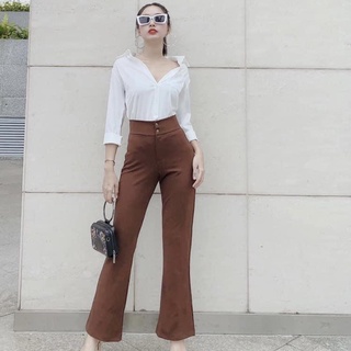 Quần ống loe 2 nút cạp cao