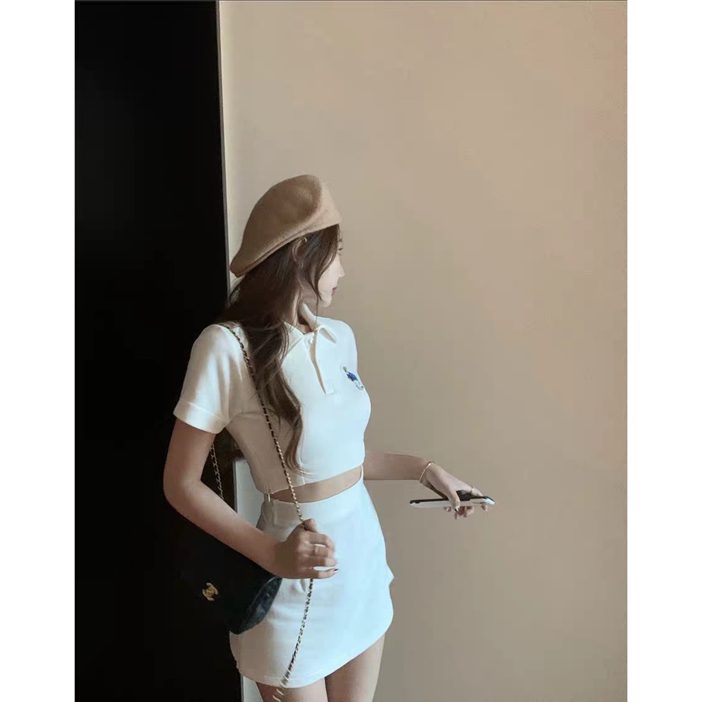 [CÓ SẴN] ÁO CỔ POLO CROPTOP THÊU GẤU