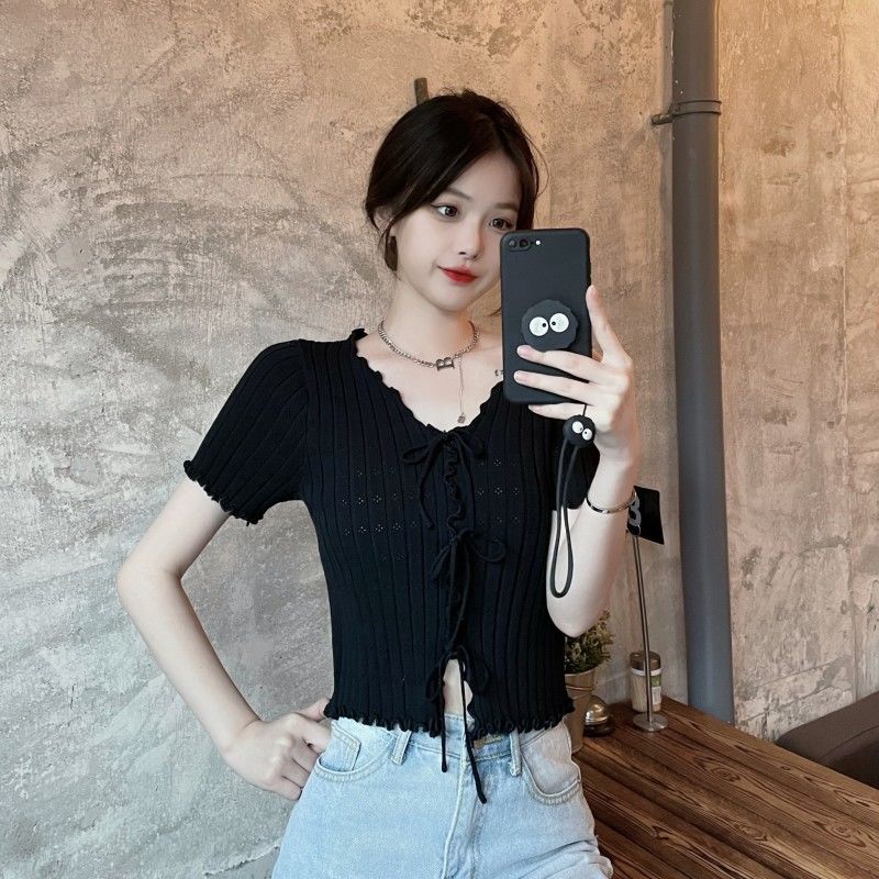 Áo dệt kim BH cổ chữ V thời trang mùa hè 2021 cho nữ
