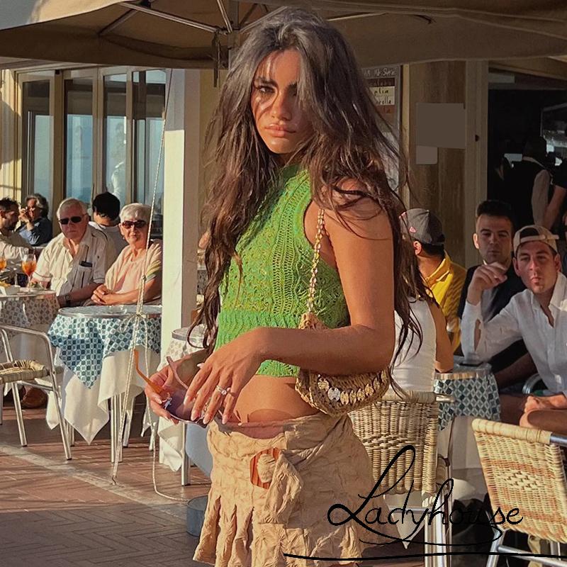 Áo Croptop Dệt Kim Sát Nách Dáng Ôm Thời Trang Mùa Hè Cho Nữ