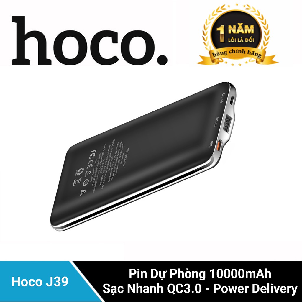 Sạc Dự Phòng Hoco J39 10000mAh Hỗ trợ Sạc Nhanh QC3.0 và Power Delivery - Nhà phân phối chính thức