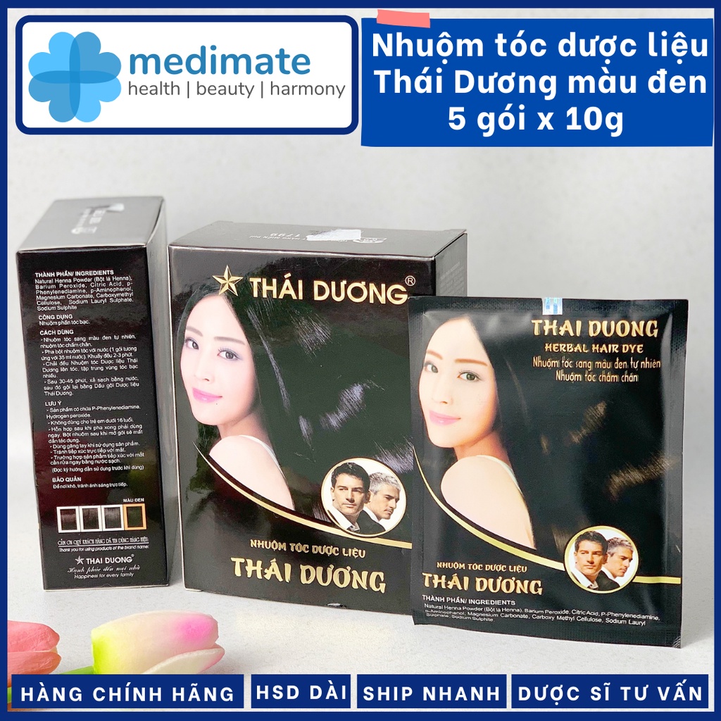 Nhuộm tóc dược liệu Thái Dương màu đen (5 gói 10g)