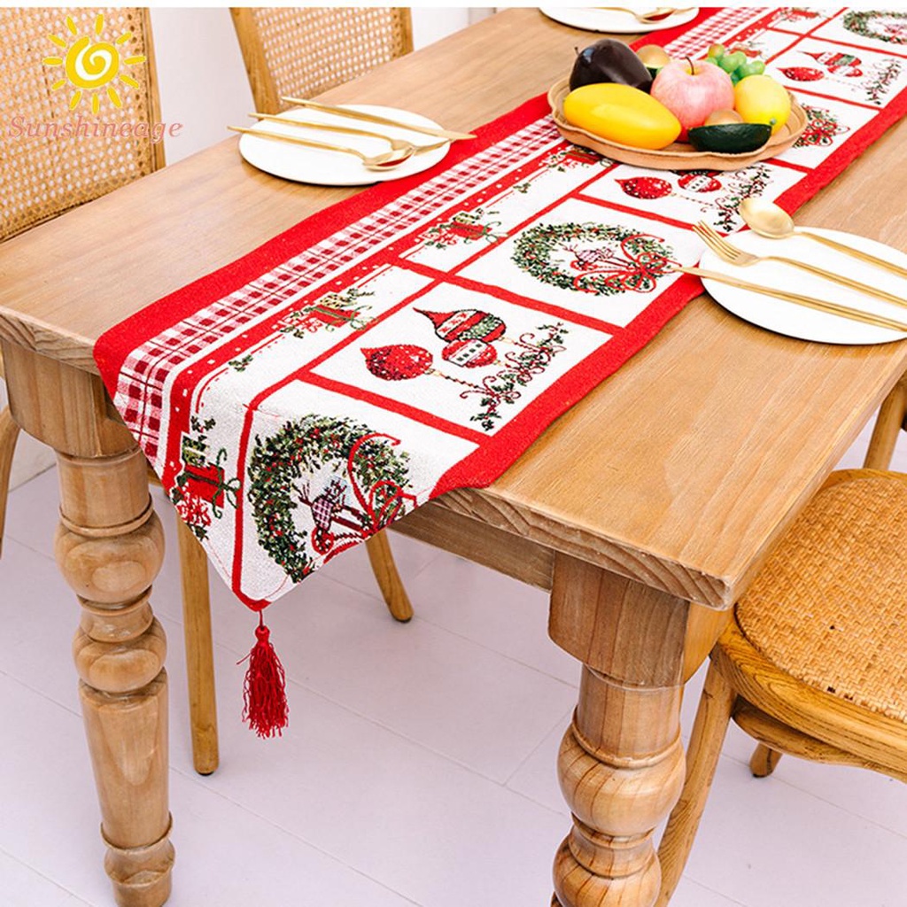 Table Runners Christmas Cloth Decor Festival Garland Mat Santa Claus Table