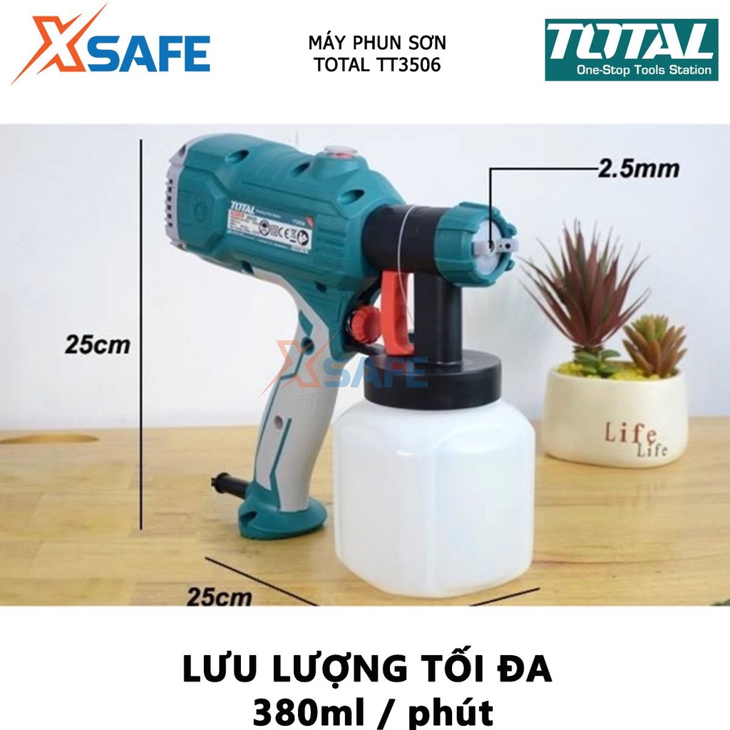 Máy phun sơn dùng điện TOTAL TT3506 Súng phun sơn 220-240V, công suất 450W, lưu lượng tối đa 380ml/phút - Chính hãng