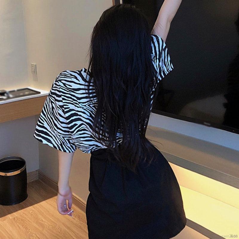 Áo Thun Nữ Ngắn Tay Họa Tiết Ngựa Vằn Thời Trang