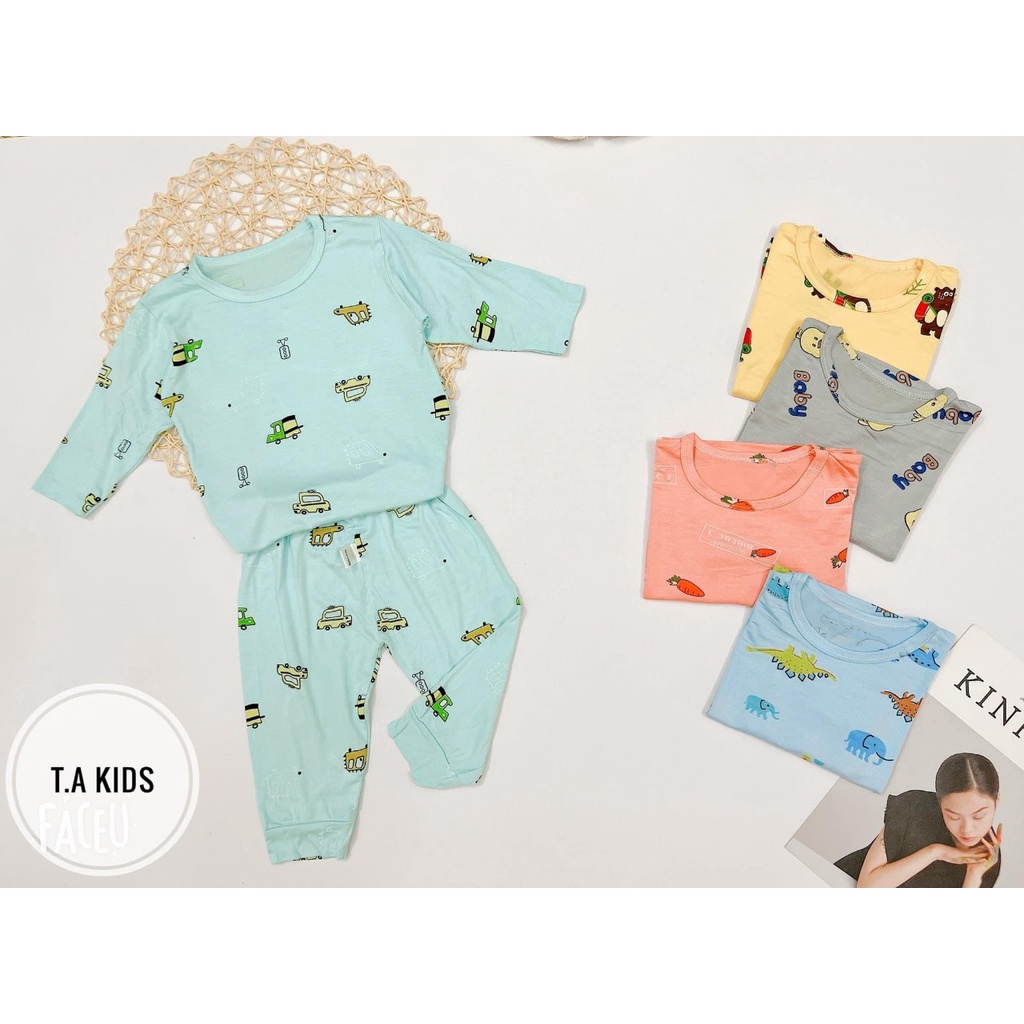 Bộ Quần Áo Dài Tay Thun Lạnh In Tràn Hình Túi Zip Cho Bé