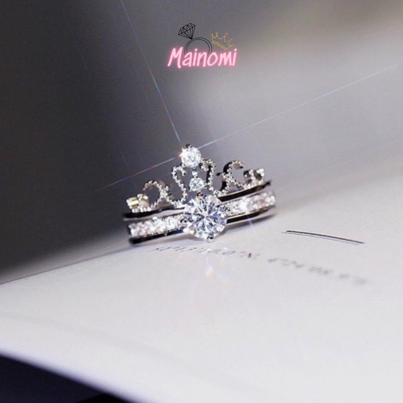 Nhẫn nữ Bạc ta hình vương miện, Thiết kế ghép kép mua 1 được 2 hot hit Mainomi Shop Bạc Xinh