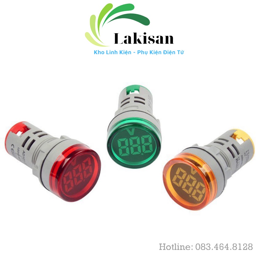 Đèn báo pha hiển thị điện áp Volt - Màu Xanh - Đỏ - Vàng phi 22mm dùng điện 12V - 220V