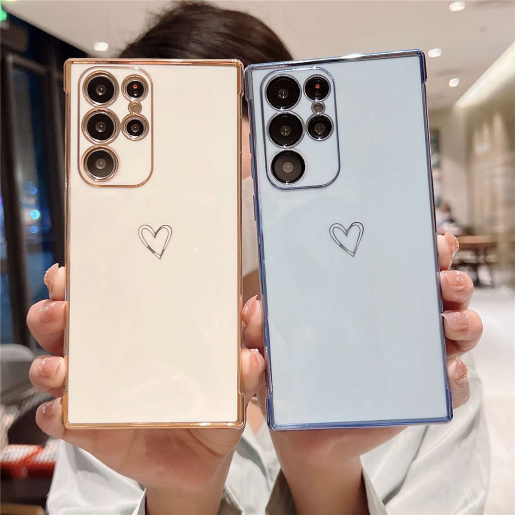 Ốp Điện Thoại Silicon Mềm Họa Tiết Trái Tim Mạ Điện Cho Samsung Galaxy S22 UItra S22 Plus S21 Plus S21 FE