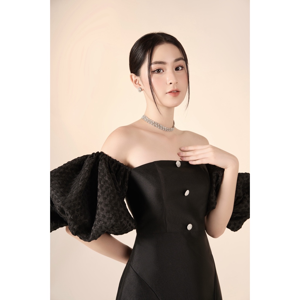 Váy tafta cúp ngực dáng xòe phối tay tơ bồng nữ tính Anna Dress