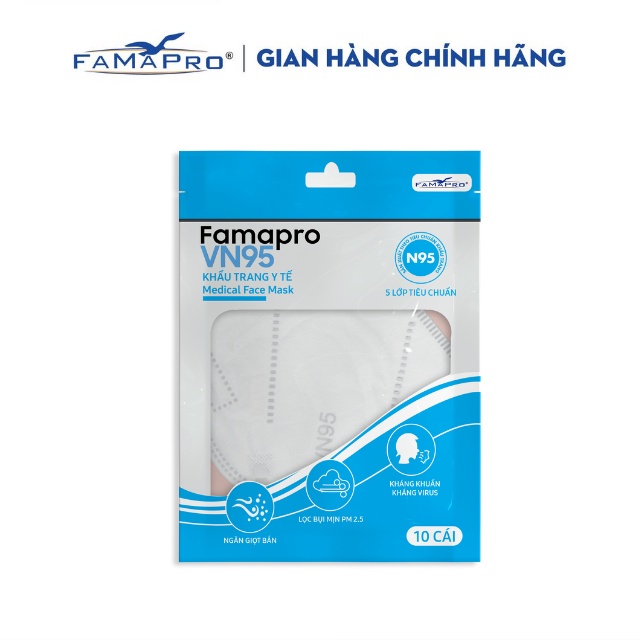 Khẩu trang y tế kháng khuẩn 5 lớp Famapro VN95 - Túi 10 cái