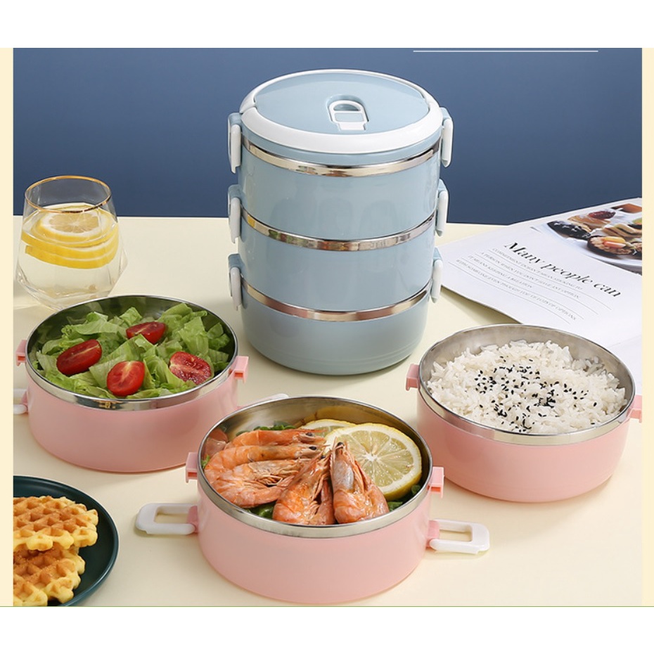 Hộp Đựng Cơm Văn Phòng Lúa Mạch 4 Tầng Lõi Inox Giữ Nhiệt Siêu Tiện Lợi  - Cặp Lồng Cà Mên Chất Liệu Lúa Mạch Cao Cấp