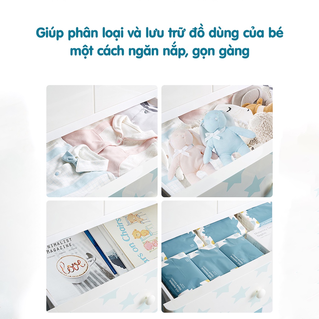 Tủ nhựa cho bé 4 tầng đựng quần áo trẻ em Kub màu xanh biển