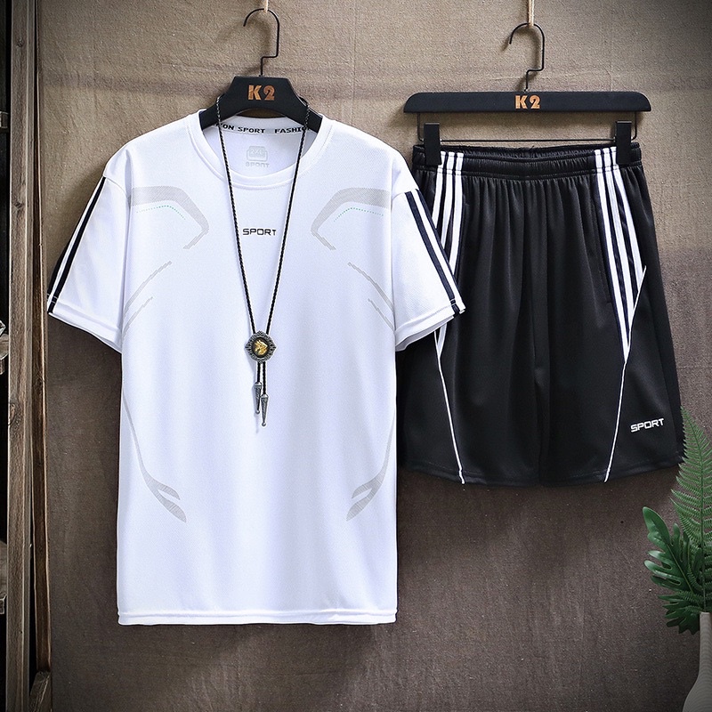 Bộ Thể Thao Nam, Bộ Cộc Tay Hè SPORT Chất Liệu Thun Lạnh Co Dãn Thấm Hút Mồ Hôi