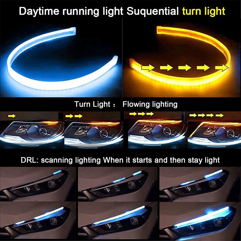 1 Đèn Pha Led DRL Ánh Sáng Vàng Linh Hoạt Chống Thấm Nước Tiện Dụng Cho Xe Hơi