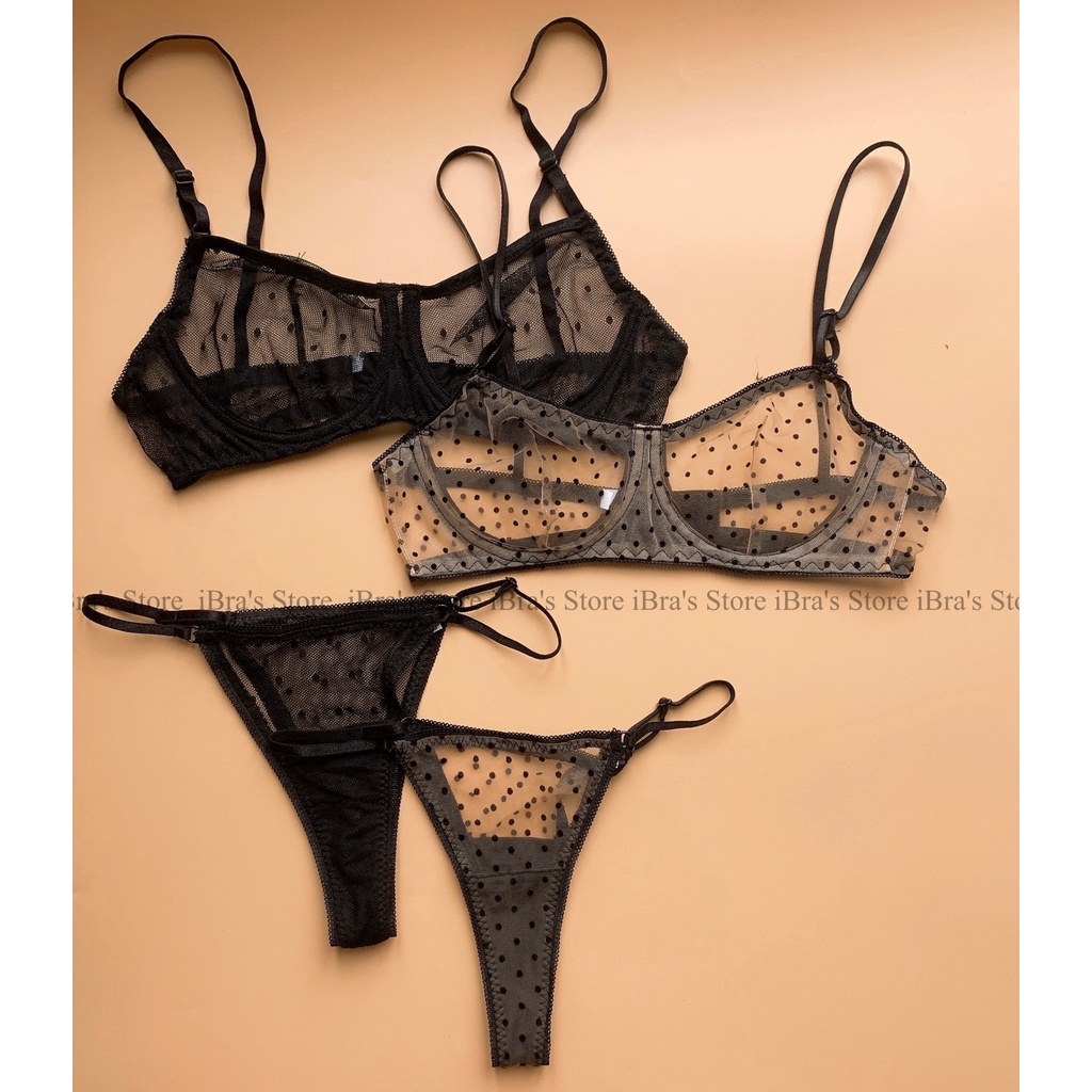 Bộ Đồ Lót Nữ iBRA Áo Ngực ren và Quần Lót Ren Xuyên Thấu Chấm Bi sexy, Lưới mỏng Thoáng Khí quyến rũ a9