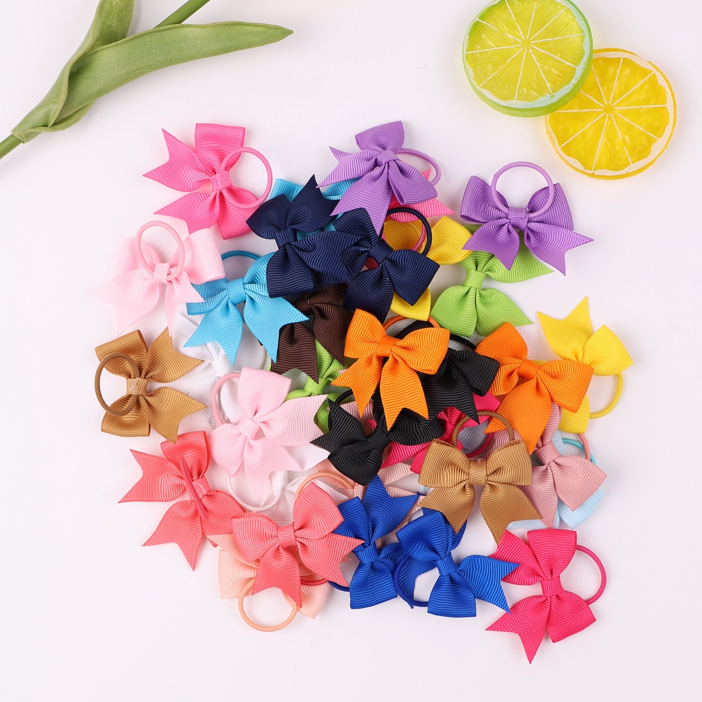 RainBow Bows Dây Cột Tóc Ruy Băng Co Giãn Màu Trơn 2Inches Xinh Xắn Cho Bé Gái