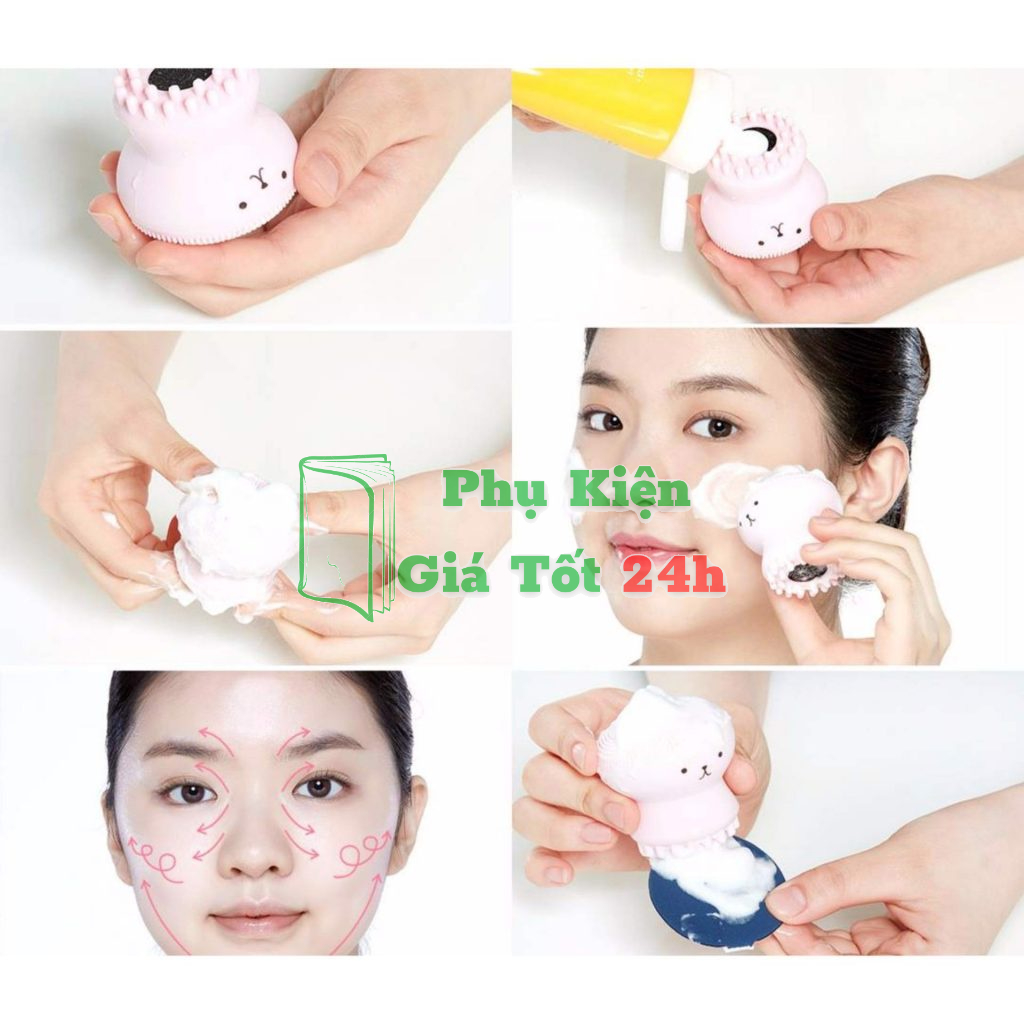 Máy rửa mặt/ dụng cụ rửa mặt chất liệu sillicon mềm tạo bọt massage da mặt bạch tuột đáng yêu