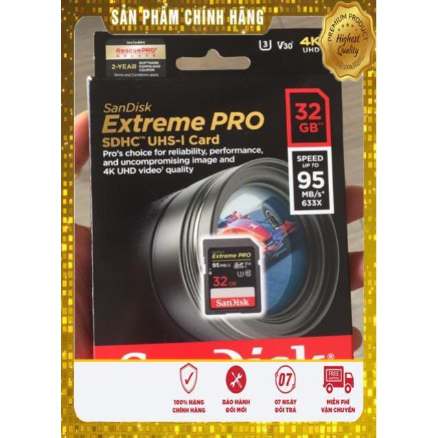 Thẻ Nhớ Máy Ảnh SD SDisk Extreme Pro 633x 32GB Class 10 U3 95MB/S | BigBuy360 - bigbuy360.vn