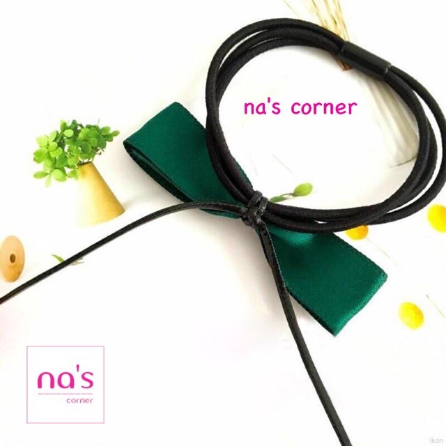 Thun cột tóc buộc tóc cherry hạt đỏ nơ xanh cao cấp dễ thương