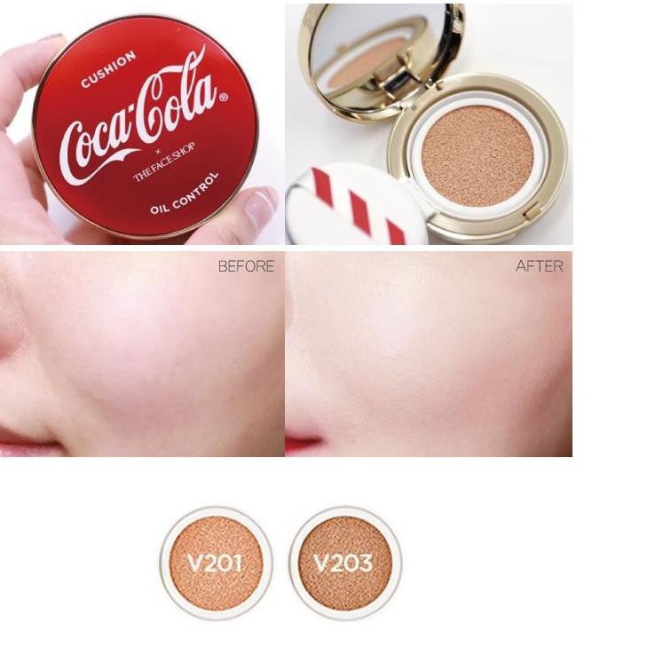 (hàng Mới Về) Phấn Nước Kiềm Dầu Thefaceshop Coca Cola V201 Cao Cấp