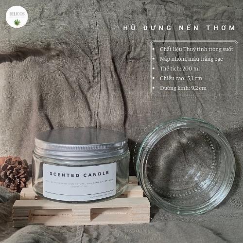 Hũ đựng nến thơm thuỷ tinh trong suốt 200ml - Nắp bạc, chịu nhiệt, dáng lùn xinh xắn