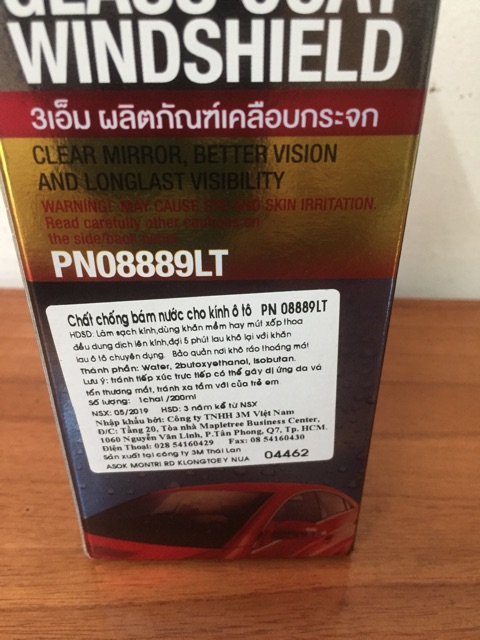 Dung dịch chống bám nước trên kính xe 3M GLASS COAT WINDSHIELD 3M 08889 LT 200ML
