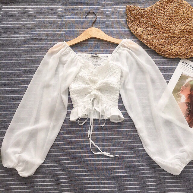 Áo croptop nữ, áo kiểu nữ rút dây ngực tôn dáng - 25 Store