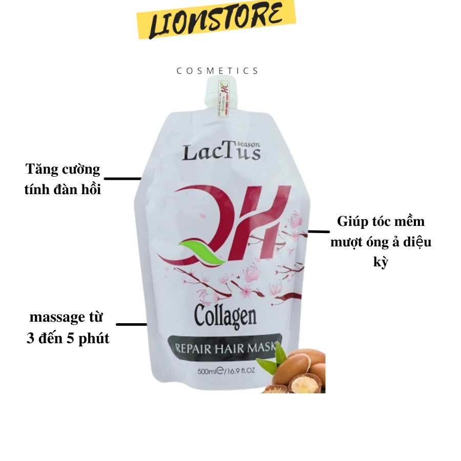 Kem ủ tóc collagen Lactus season dầu hấp tóc phục hồi hư tổn QH lactusseason 500ml
