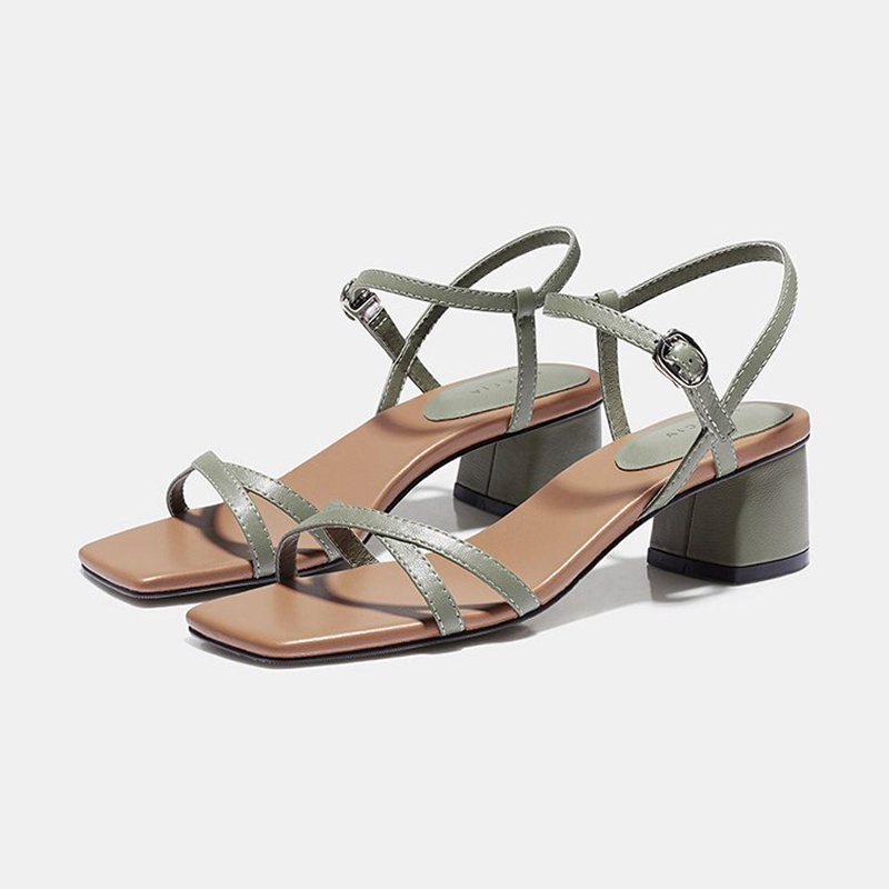 Giày Sandal DILY Gót Vuông Mũi Vuông Quai Mảnh Cao 5cm_AA0275