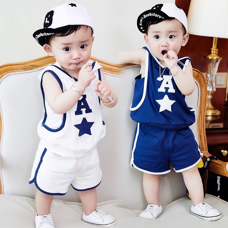 Set Đồ Mùa Hè 2 Món Gồm Áo Thun Cotton Không Tay + Quần Ngắn Thời Trang Cho Bé